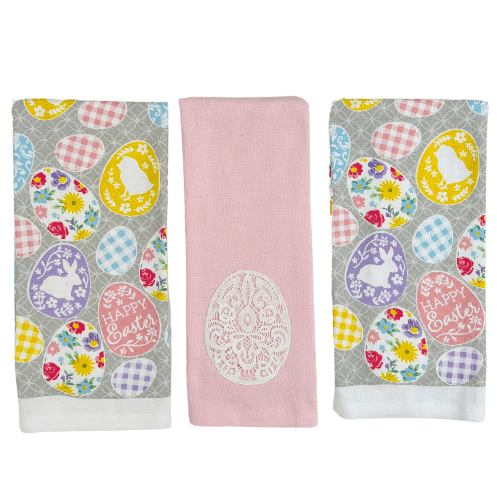 Serafina Home Easter Spring Kitchen Towels With Lace Egg And Bunnies ...