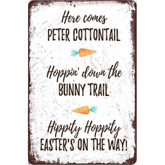 Easter Spring Metal Tin Sign Wall Decor, Peter Rabbit Design, 8 x 12 Inch Vintage Poster for Coffee Shop, Kitchen, Bathroom, Garage, Bar, Garden, Home