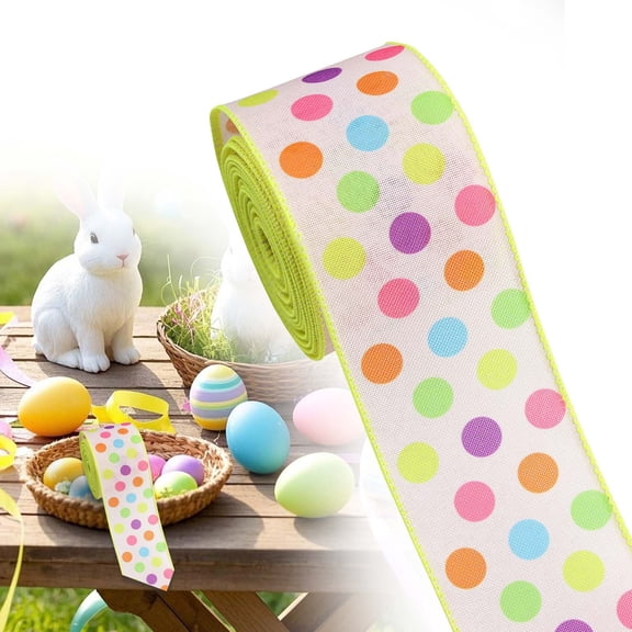 Easter Spring Pastel Wired Ribbon Rolls, Easter Bunny Wired Edge Ribbons, Decorative Wrapping Ribbons for Gift, Easter Colorful Diy Craft Ribbons, Easter Fabric Ribbon Decor, 5 Yards