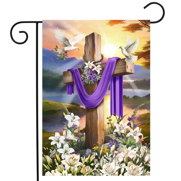 Easter Spring Religious Cross Sunrise Garden Flag Double Sided for Outdoor Yard Decor Welcome