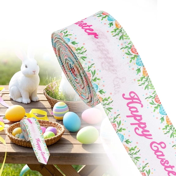 Easter Spring Wired Ribbon Rolls, Easter Bunny Wired Edge Ribbons, Decorative Wrapping Ribbons for Gift, Easter Colorful DIY Craft Ribbons, Easter Fabric Ribbon Decor, 2.5Inch x 5Yard, C