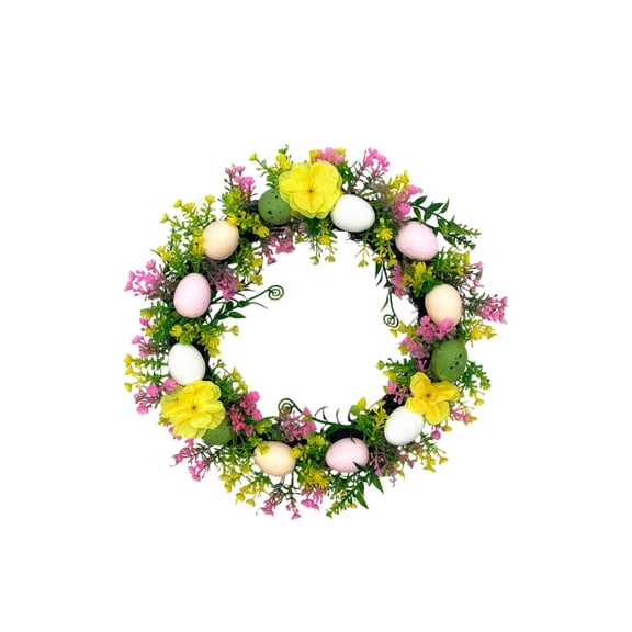 Easter Spring Wreath With Colorful Floral Eggs And Green Foliage For Front Door Wall Hanging Table Centerpiece Indoor Outdoor Holiday Decor 7.9 Inches