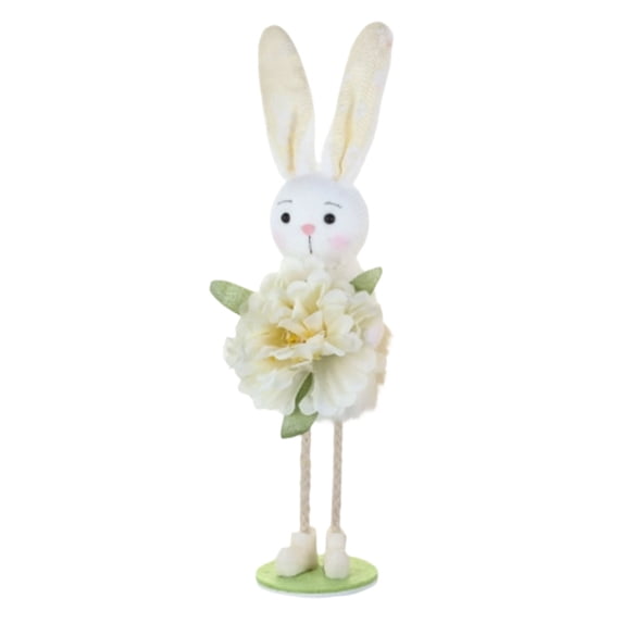 Easter Standing Bunny Figurines, Pastel Plush Bunny with Flower - Long Legs Shelf Sitter Rabbit Doll for Tabletop, Window Sill, Home Party & Spring Decorations