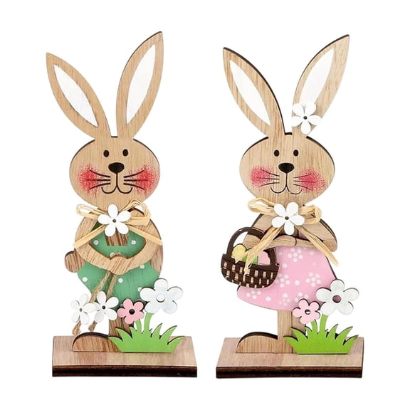 Easter Standing Bunny Table Centerpiece Wood Decor 19X7X4Cm For Holiday Dining Table Mantel Window Sill Spring Home Decoration