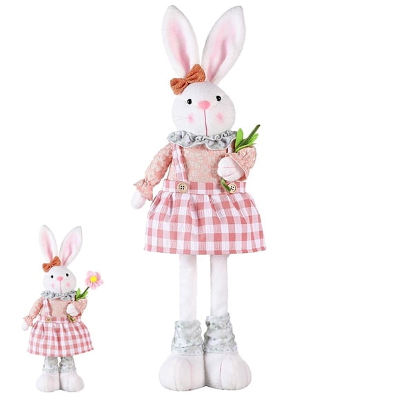 Easter Standing Bunny with Stretchable Legs, Adjustable Height Easter Rabbit Figurine, Handmade Holdin Farmhouse Bunny