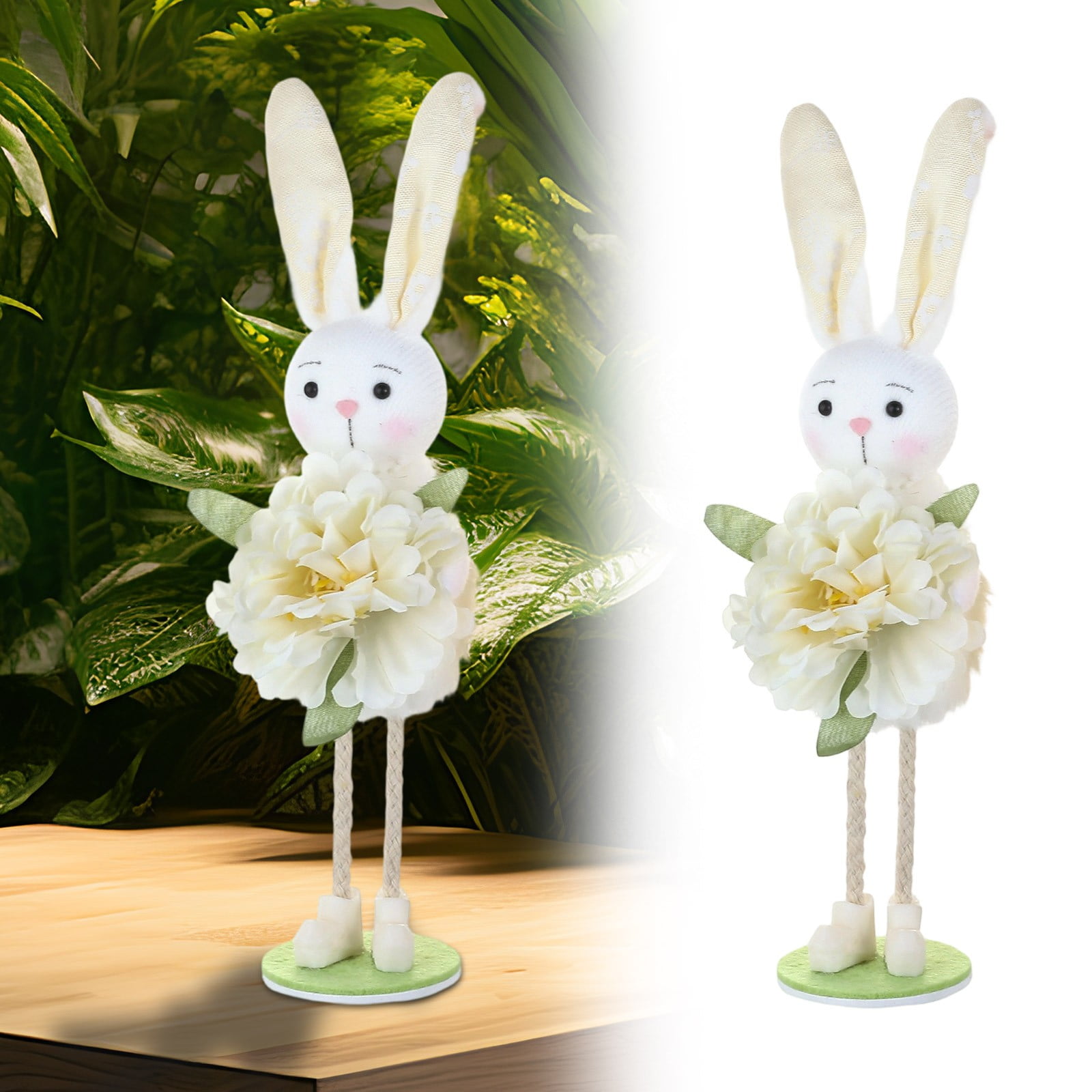 Easter Standing Rabbit Decor,Fluffy Fabric Bunny Figurines with Flower ...