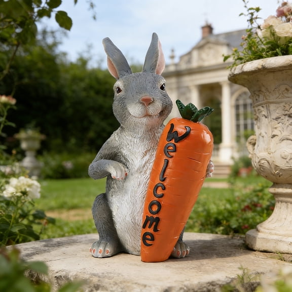 Easter Standing Rabbit Figurines Home Decoration - Resin Outdoor Welcome Bunny Statues with Carrots Garden Office Room Decor for Women Table Decor Decorative Garden Statue Home Garden Decor