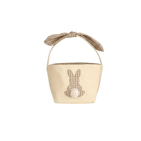 Easter Storage Basket With Bunny Decor - Fabric Bunny Basket With Sturdy Handles, 5 Adorable Colors, Checkered Pattern & Cute Tail - For Easter Egg , Holiday Decor,