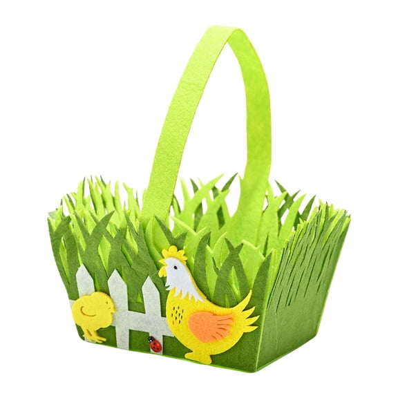 Easter Storage Basket with Chick & Bunny Design, Cube Felt Organizer Bin with Handle for Egg Fruit Candy, Easter Party Decorations and Seasonal Home Storage Solution