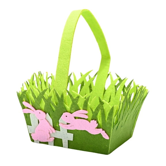 Easter Storage Basket with Chick & Bunny Design, Cube Felt Organizer Bin with Handle for Egg Fruit Candy, Easter Party Decorations and Seasonal Home Storage Solution