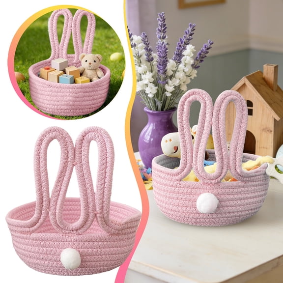 Easter Storage Basket, Cute Bunny Rope Storage Basket, Hand-Woven Desktop Organizer, Suitable For Bedroom, Small Decorative Basket