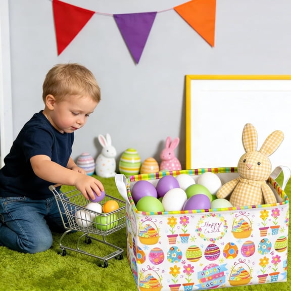Easter Storage Basket, Egg Pattern Basket for Gifts Cute Foldable Waterproof Collapsible Organizer with Handles for Home Closets Shelf Offices,Bedrooms,Dorm Toy Storage$$Home Decor, Kitchen, & Other