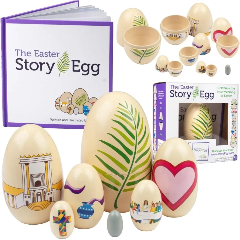 The Easter Story Egg - With Storybook about Resurrection - Colorful Hand Painted Nesting Dolls Toys - 7 Decorative Nesting Eggs - Great Christian or Catholic Gift -Teach Kids about Easter!