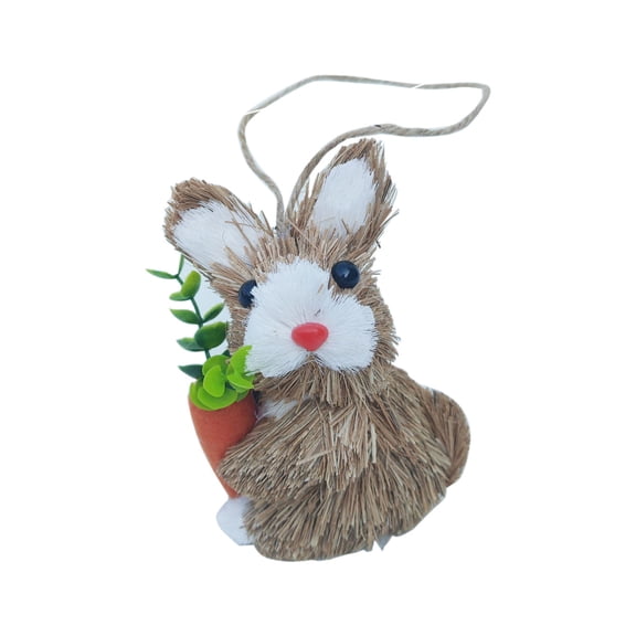 Easter Straw Bunny Figurines, Tabletop Rabbit Ornaments for Spring Party, Handmade Straw Critter Art Crafts for Garden Table Decor