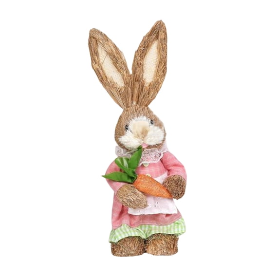 Easter Straw Weaving Bunny Figurine 12.59 Inch Tabletop Decorations for Home Living Room, Spring Holiday Display Accent.