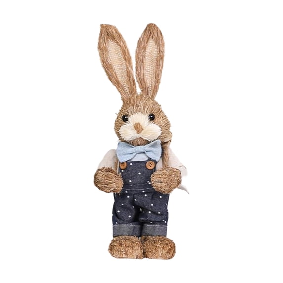 Easter Straw Weaving Bunny Figurine 12.59 Inch Tabletop Decorations for Home Living Room, Spring Holiday Display Accent.
