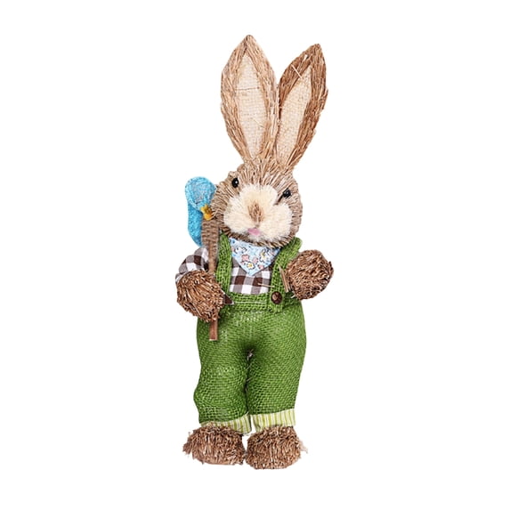 Easter Straw Weaving Bunny Figurine 12.59 Inch Tabletop Decorations for Home Living Room, Spring Holiday Display Accent.