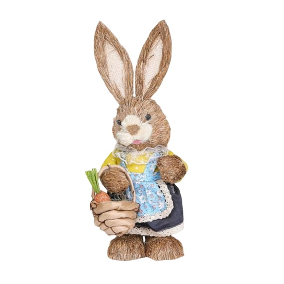 Easter Straw Weaving Bunny Figurine 12.59 Inch Tabletop Decorations for Home Living Room, Spring Holiday Display Accent.