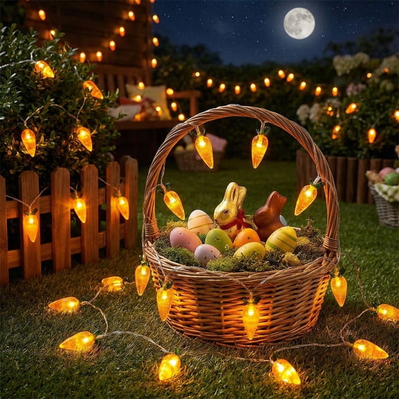Easter String Lights, 10 LED Battery Operated Carrot Lights, 65in Flexible Wire for Indoor Outdoor Decor, Ambient Lighting for Mantel Patio Party, Spring Easter Egg Decoration Ideas