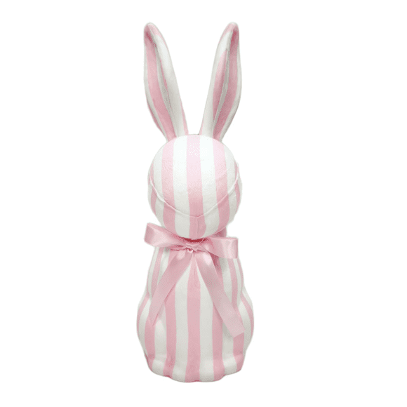 Easter Striped Bunny Tabletop Decoration, 8" Pink and White Striped Rabbit Figurine, Cute Spring Holiday Desktop Decor for Home Office, Easter Party Table Centerpiece & Shelf Accent