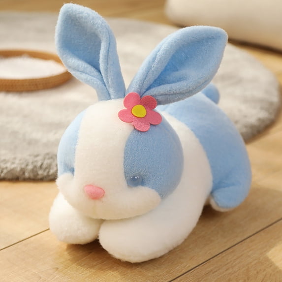 Easter Stuffed Bunny - 8" Soft Plush Rabbit Toy with Flower, Cute Mother & Child Doll Set, Perfect Easter Gift for Kids & Adults, Small Pillow for Decor & Cuddling Blue