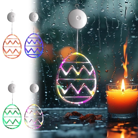 Easter Suction Cup Lights, Egg Shaped Window Decor Lanterns, LED Festive Suction Lights, Battery Powered Lamp Decor for Home, Window, Glass, Kitchen & Easter Decor, 7.1*5.5in, Multicolor