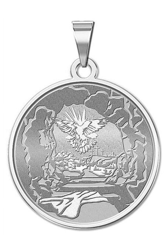 Easter Sunday (Empty Tomb) Round Religious Medal - 2/3 Inch Size of Dime, Sterling Silver