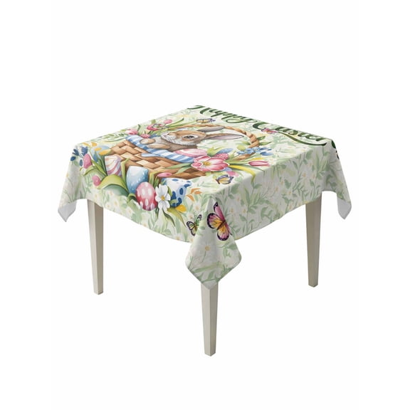 Easter Suqare Tablecloth - 54 x 54 Inch, Spring Floral Easter Eggs Bunny Tulip Butterfly Waterproof & StainResistant Tablecloth, Washable Oil-proof Table Cover for Dining/Party/Wedding/Camping/Buffet