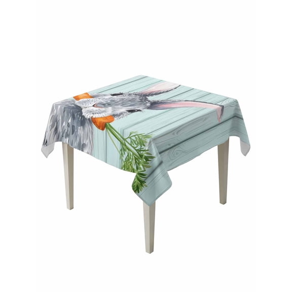 Easter Suqare Tablecloth - 54 x 54 Inch, Spring Rabbit Botanical Carrots Green Wooden Grain Waterproof & StainResistant Tablecloth, Washable Oil-proof Table Cover for Dining/Party/Wedding/Buffet