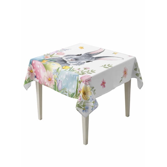 Easter Suqare Tablecloth - 54 x 54 Inch, Spring Rustic Botanical Floral Rabbit Eggs Leaves Waterproof & StainResistant Tablecloth, Washable Oil-proof Table Cover for Dining/Party/Wedding/Buffet