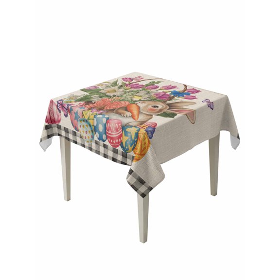 Easter Suqare Tablecloth - 54 x 54 Inch, Vintage Spring Bunny Eggs Flowers Butterfly Plaid Waterproof & StainResistant Tablecloth, Washable Oil-proof Table Cover for Dining/Party/Wedding/Buffet