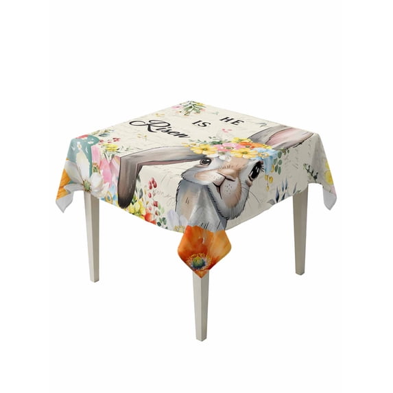 Easter Suqare Tablecloth - 60 x 60 Inch, Spring Watercolor Vintage Bunny Eggs Flower Waterproof & StainResistant Tablecloth, Washable Oil-proof Table Cover for Dining/Party/Wedding/Camping/Buffet