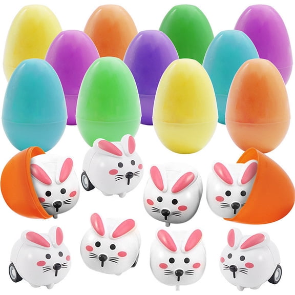 Easter Surprise Eggs, Pull-Back Bunny Cars 24-Pack for Party Game, Spring Activity Favor