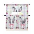thumbnail image 1 of Easter Swag Kitchen Curtains Sets for Windows 24 Inch Length, Cute Rabbits Ears Bow Daisy Flower Watercolor Plaid Short Window Curtain Panels Swags Valances and Tiers 3 Piece Set for Cafe/Dining Room, 1 of 5