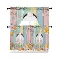 thumbnail image 1 of Easter Swag Kitchen Curtains Sets for Windows 24 Inch Length, Spring Colorful Bunny Eggs Flower Wood Grain Short Window Curtain Panels Swags Valances and Tiers 3 Piece Set for Cafe/Dining Room, 1 of 5
