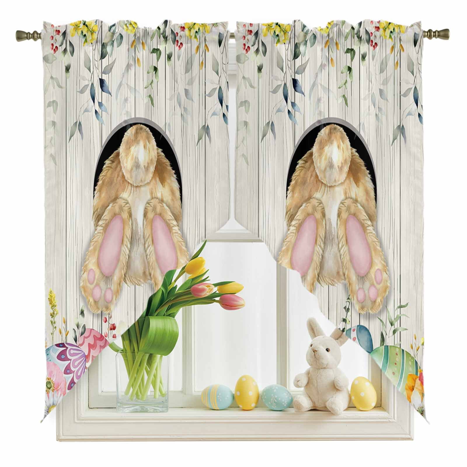 Easter Swag Valance Curtains Yelow Rabbit Tail Colorful Easter Eggs ...
