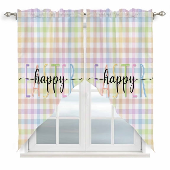 Easter Swag Valances for Windows 2 Pack, Kitchen Window Curtains 36 Inch Length, Colorful Checkered Plaid Spring Gingham Textured Privacy Swag Curtains for Living Room/Bathroom 36"x36"