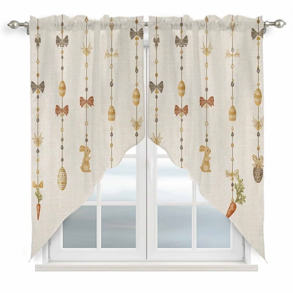 Easter Swag Valances for Windows 2 Pack, Kitchen Window Curtains 36 Inch Length, Vintage Funny Country Bunny Eggs Cute Bow Beige Privacy Swag Curtains for Living Room/Bathroom with Rod Pocket 36"x36"