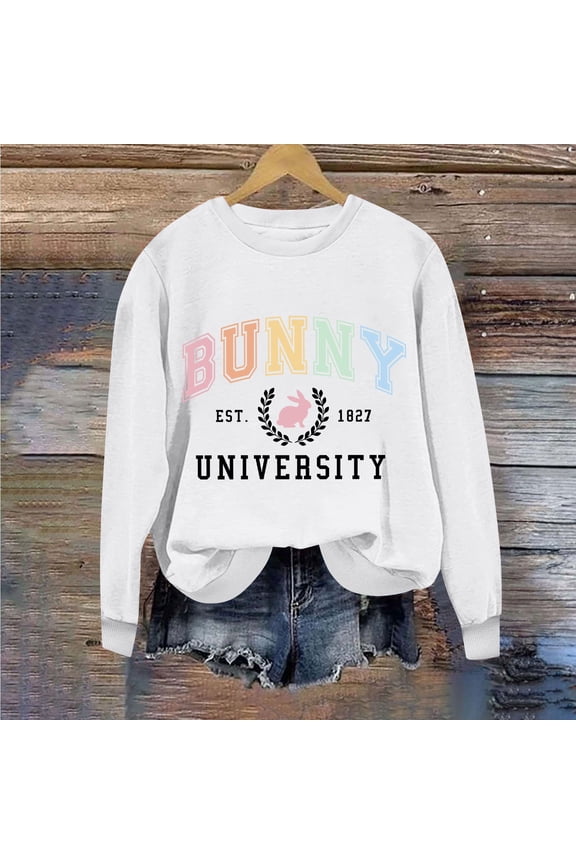Easter Sweatshirt Women, Long Sleeve Sweatshirts for Women, Letter Print Sweatshirt Women's Easter Day Round Neck Tops Long Sleeved Pullover Sweatshirts Hoodies