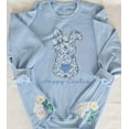 thumbnail image 1 of Easter Sweatshirt, side bows, blue chinoiserie bunny, split side bunny, bunny with daisy, happy Easter, spring bunny, 1 of 4