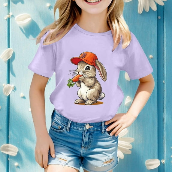 Easter T-Shirt Happy Easter Bunny Short Sleeve Tee Happy Easter Day Toddler Girls T-Shirt 4T