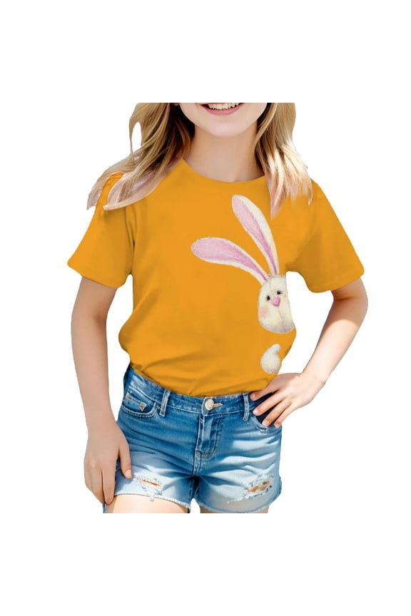 Easter T Shirt Kids Classic Breathable Brown Egg Bunny Print Easter Story Tshirt Kids Easter Hop Toddler Short Sleeve Top