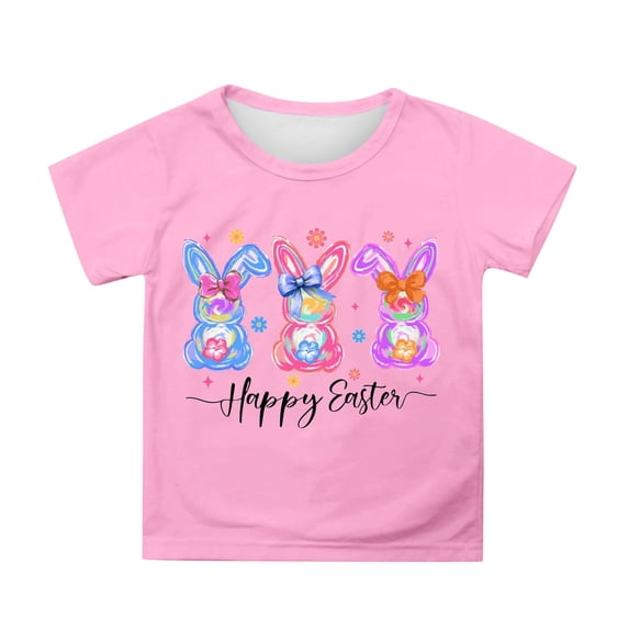 Easter T-Shirt for Toddler Girls Colorful Bow Bunny T-Shirt Baby Happy Easter Outfit Short Sleeve Tee Egg Tops 2-14Y Pink, 10-11 Years