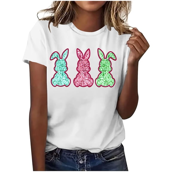 Easter T Shirt for Women Crew Neck Short Sleeve Happy Easter Bunny Spring Hunt Eggs Rabbit Coquette Bow Carrot Cute Pullover T-Shirt