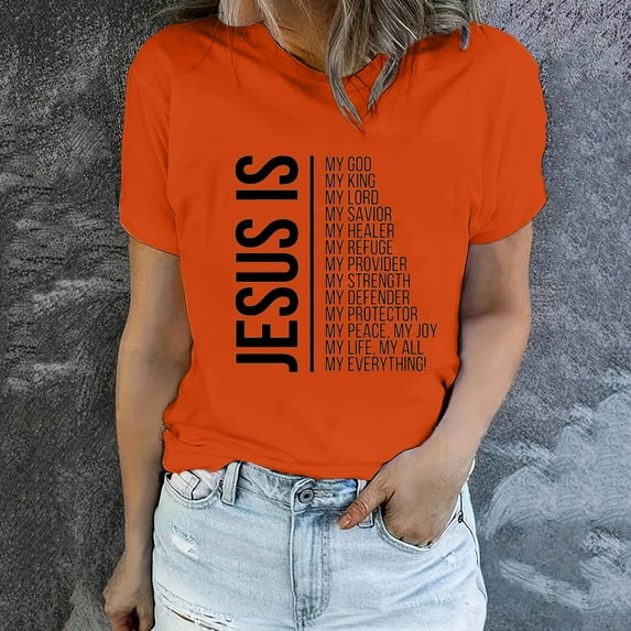 Easter T Shirts for Women, Short Sleeve Tees Women, Fashion Women's 2025 Spring and Summer Easter Print Pattern Round Neck Short Sleeved T-Shirt Tops Shirt Blouses