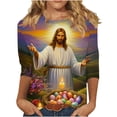 thumbnail image 1 of Easter T-Shirts for Women Bunny Eggs Graphic Tees 3/4 Length Sleeve Womens Tops Round Neck Casual Blouses Spring Outfits, 1 of 5
