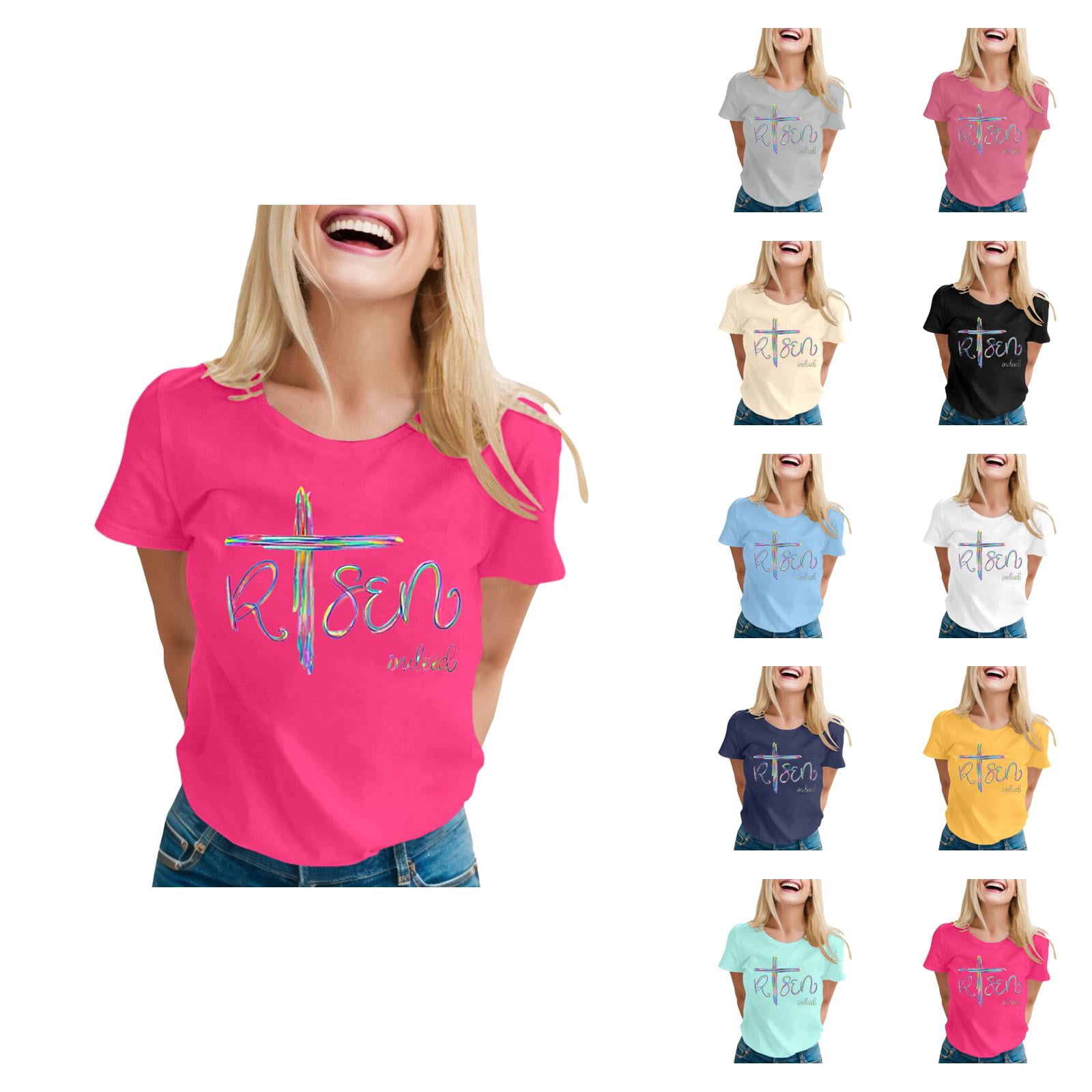Easter T Shirts for Women Short Sleeve Crewneck Christian Bible Verse ...