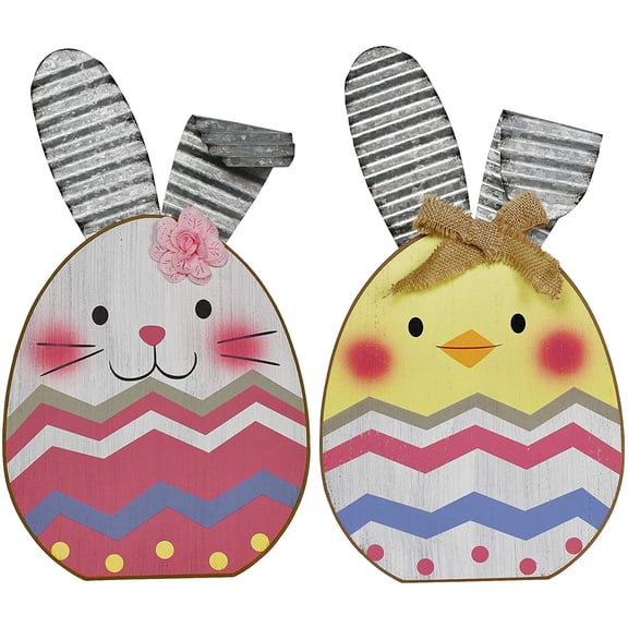 Easter Table Bunny Decor Centerpiece Decoration Tabletop for Easter, Rustic Wood Easter Rabbit Dcor Standing Easter Home Decor Spring Easter Bunny Egg Decor Family Mantel Decor (Pink & Yellow)
