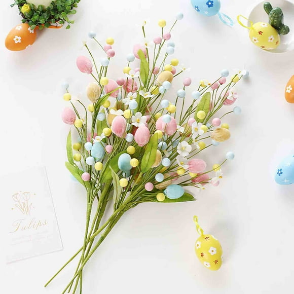 Easter Table Centerpiece 20 Inches Artificial Easter Flower Easter Colorful Egg Berries Beads Decorations Flower Easter Floral Stems Spring Centerpieces for Tables