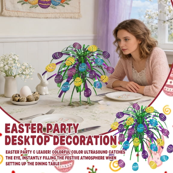 Easter Table Centerpiece Decorations, Bunny Rabbits Easter Egg Display for Party Table Decor, Spring Festival Carnival Home Desktop Ornament for Holiday Celebration Green, 11.8x7.8"